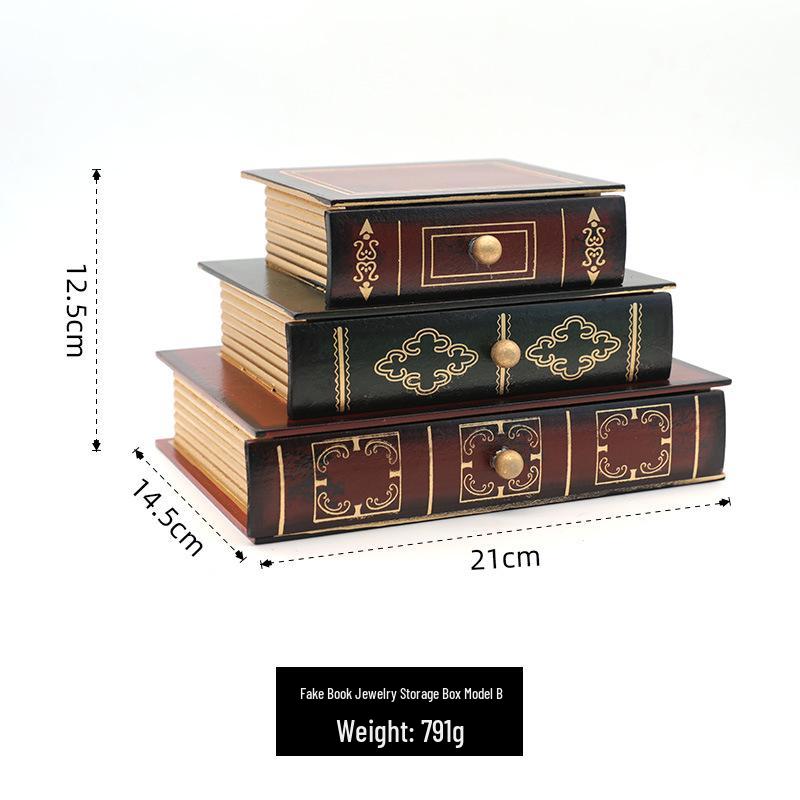 American Retro Wooden Pen Holder: Multi-functional Fake Book Desktop Storage Box and Home Study Ornament.