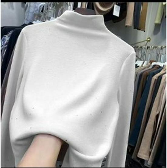 Velvet Sequin Women's Semi-High Neck Slimming Winter Base Layer T-Shirt - Plus Size Available