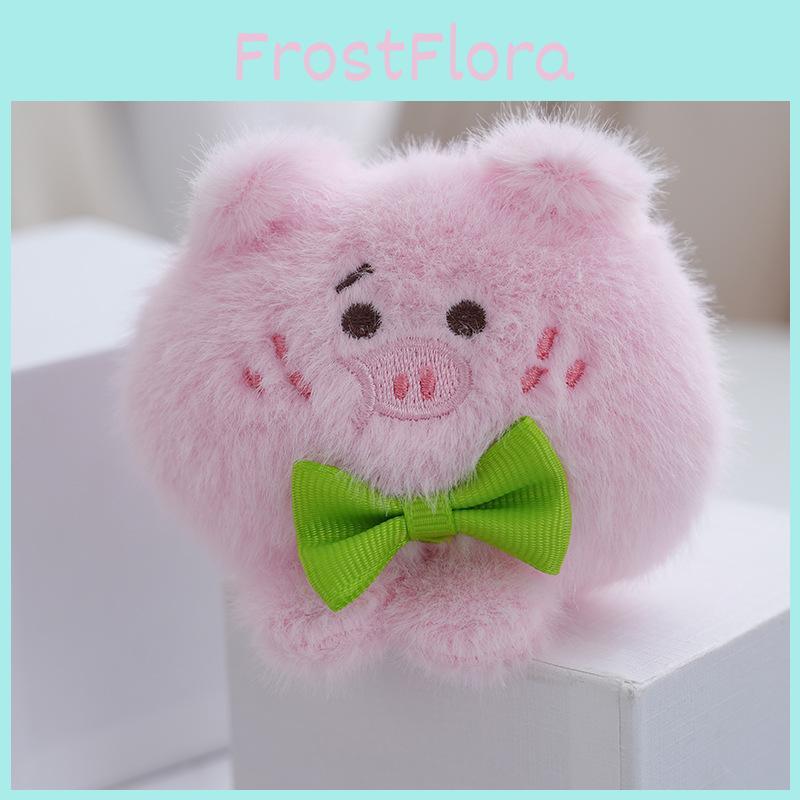 Charming Small Pig Plush Doll Keychain Accessory With Colorful Bow Tie Design