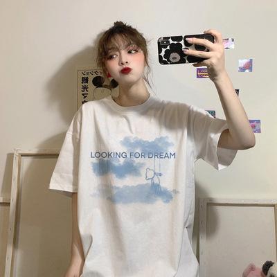 Black t-shirt women's summer new Hong Kong style Korean version loose student top short-sleeved clothes ins tide