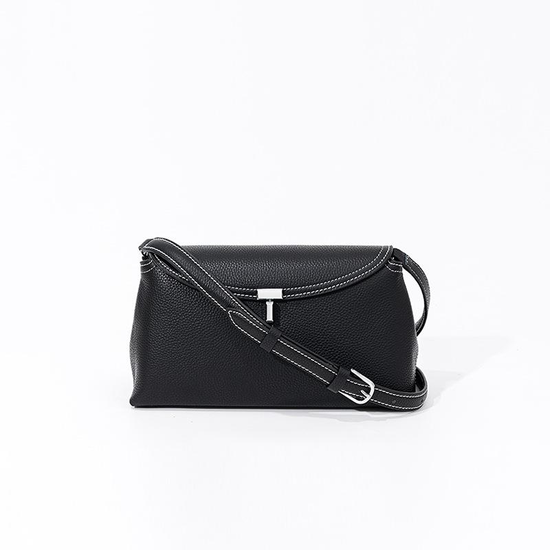 

Простая сумка-клапан из натуральной кожи, Т-образная застежка-замок, модная сумка через плечо для поездок на работу, вместительная сумка на одно плечо чёрный