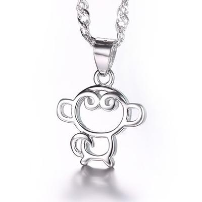 Female New Year's Eve Monkey Natal Pendant, Women's Auspicious Zodiac Monkey Silver-plated Necklace