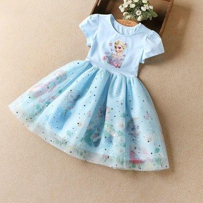 Mädchen Elsa Frozen Kurzarm Puffärmel Sommerkleid
