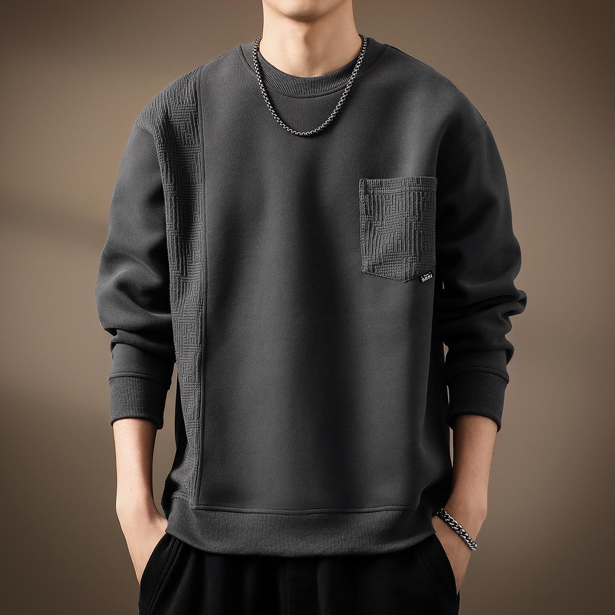 

Splicing Hoodie Мужская свободная рубашка с круглым вырезом и американской рубашкой L серый