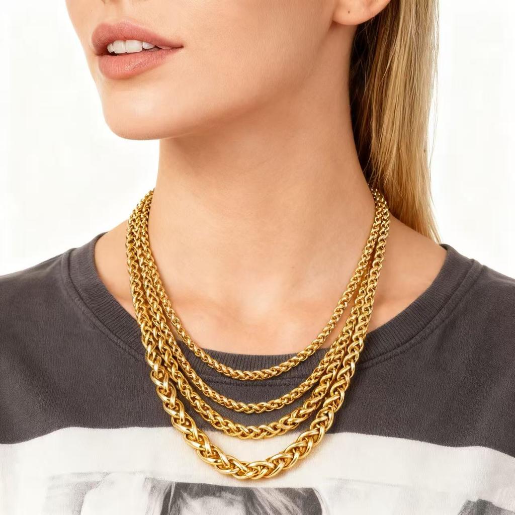 EDELSTAHL SILBERFARBEN GEDREHTE SEILKETTE Halskette für MÄNNER Frauen HIP HOP PUNK Schmuck Zubehör 3/4/5/6/8MM Dick