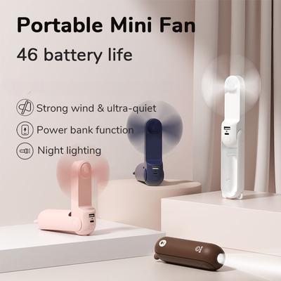 Portable Fan Mini Handheld Fan USB 4500mAh Recharge Hand Held Small Pocket Fan with Power Bank Flashlight Feature