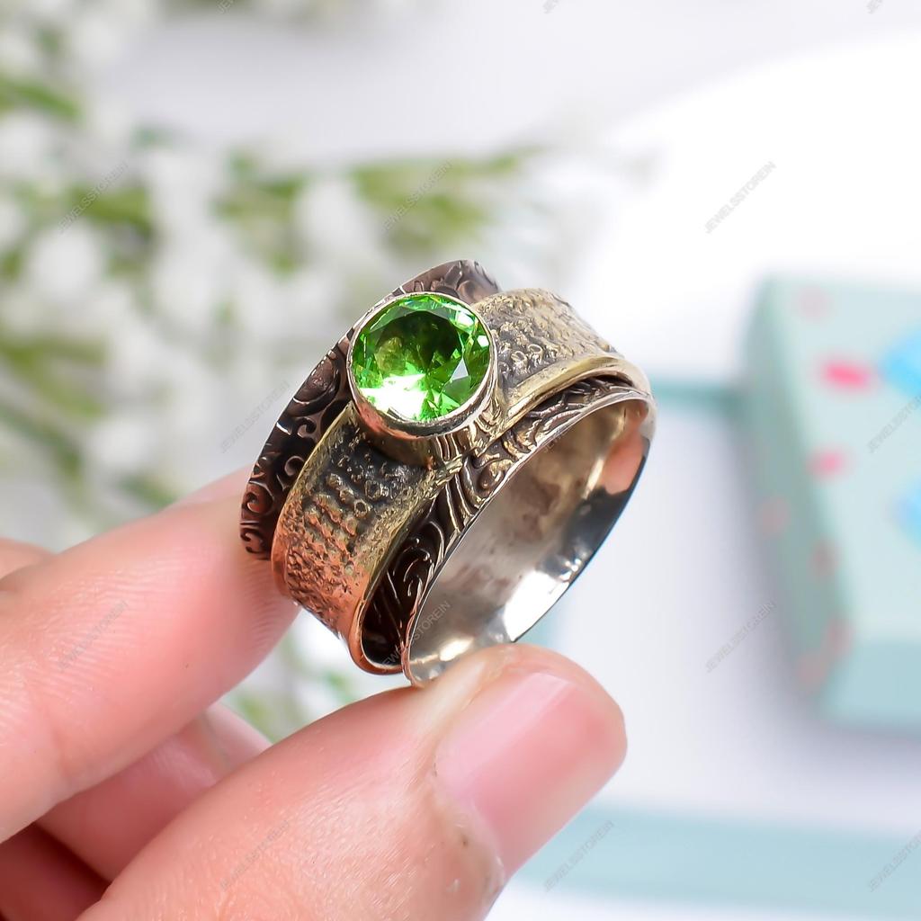Peridot Spinner Silver Brass Ring Meditaiton ring handmade ring