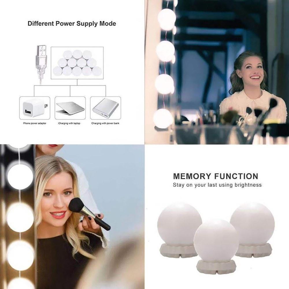 3 Lighting Modes Vanity LEDs Mirror Lights Kit with 10 Bulbs Adjustable 10 Brightness USB Mirror String Light for Makeup Dressing Table