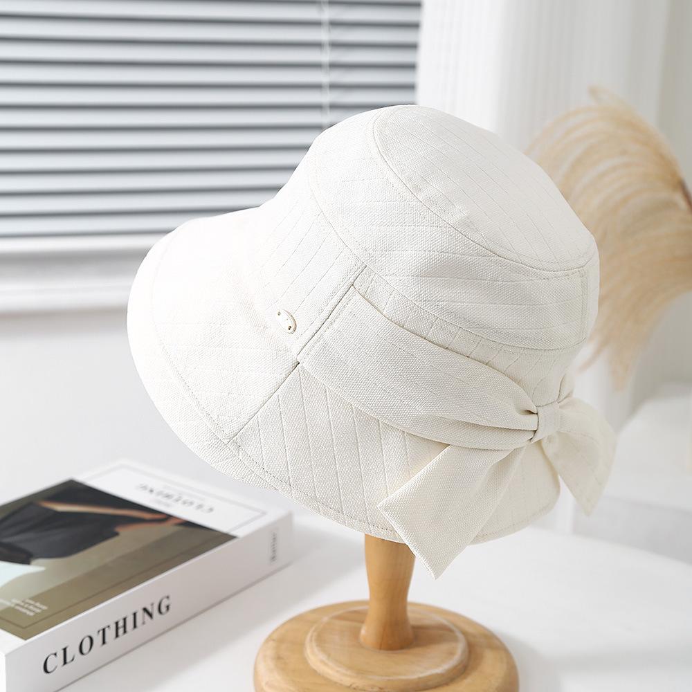 Spring Summer Sun Hats For WomenWomen's Bucket Hat With Bow Solid Color Foldable Cloth Korean Style Lady Travel Casual Fashion