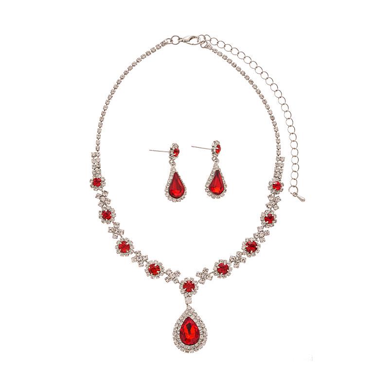 Two-Piece Luxury Retro Rhinestone Teardrop Necklace & Earrings Set – French Court Style