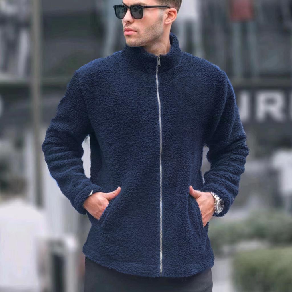 Herre Casual Løs Ståkrage Farge Casual Mote Langermet Glidelås Shan Boblefleecejakke