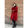 Stylish and Elegant Red Woolen Coat with Horn Buckles for Weddings and Fashionable Women