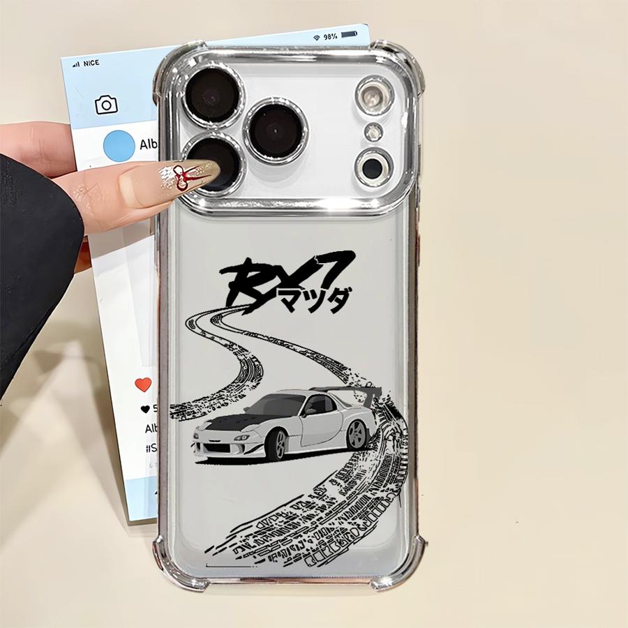 Japanese JDM Drift Car Clear Cover Phone Case for Apple iPhone 16 15 14 Plus 17 Air 16e 13 12 11 Pro Max