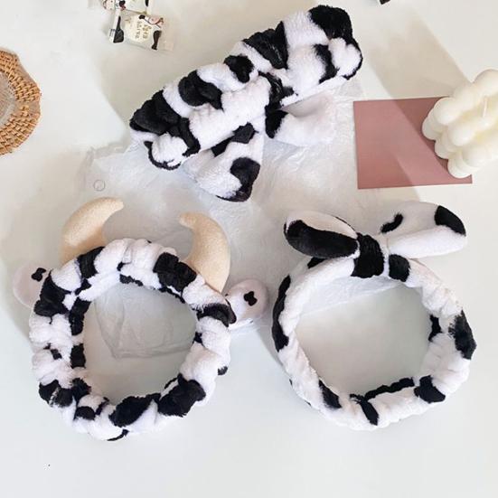 Autumn Winter Women Cow Headband Spa Makeup Adjustable Elastic Head Band Washing Face Spa Makeup Hair Band