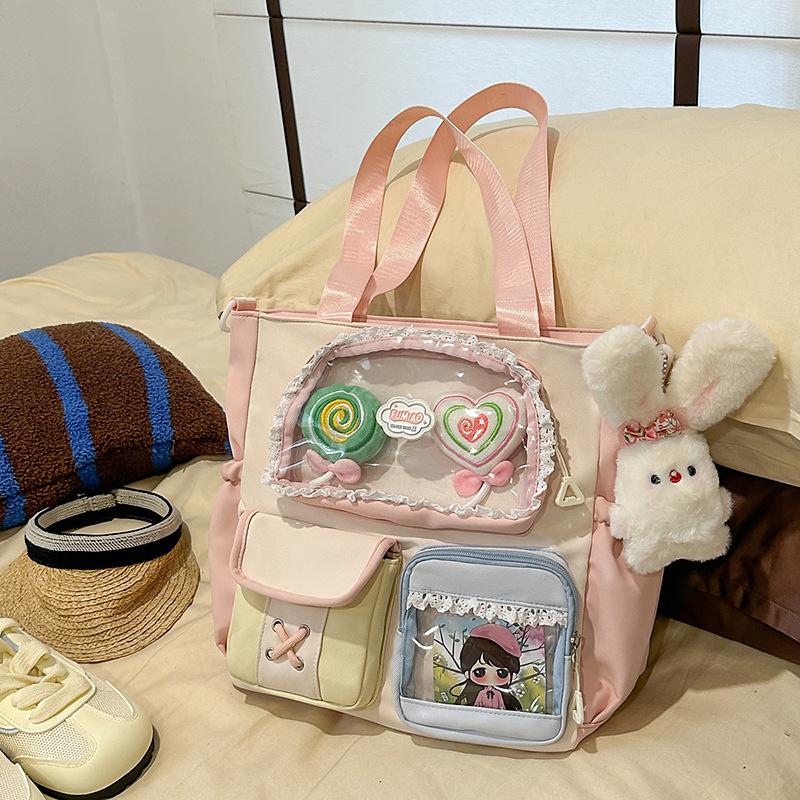 High value dopamine sweet contrasting color girl heart backpack college wind junior high school students multi-compartment backpack