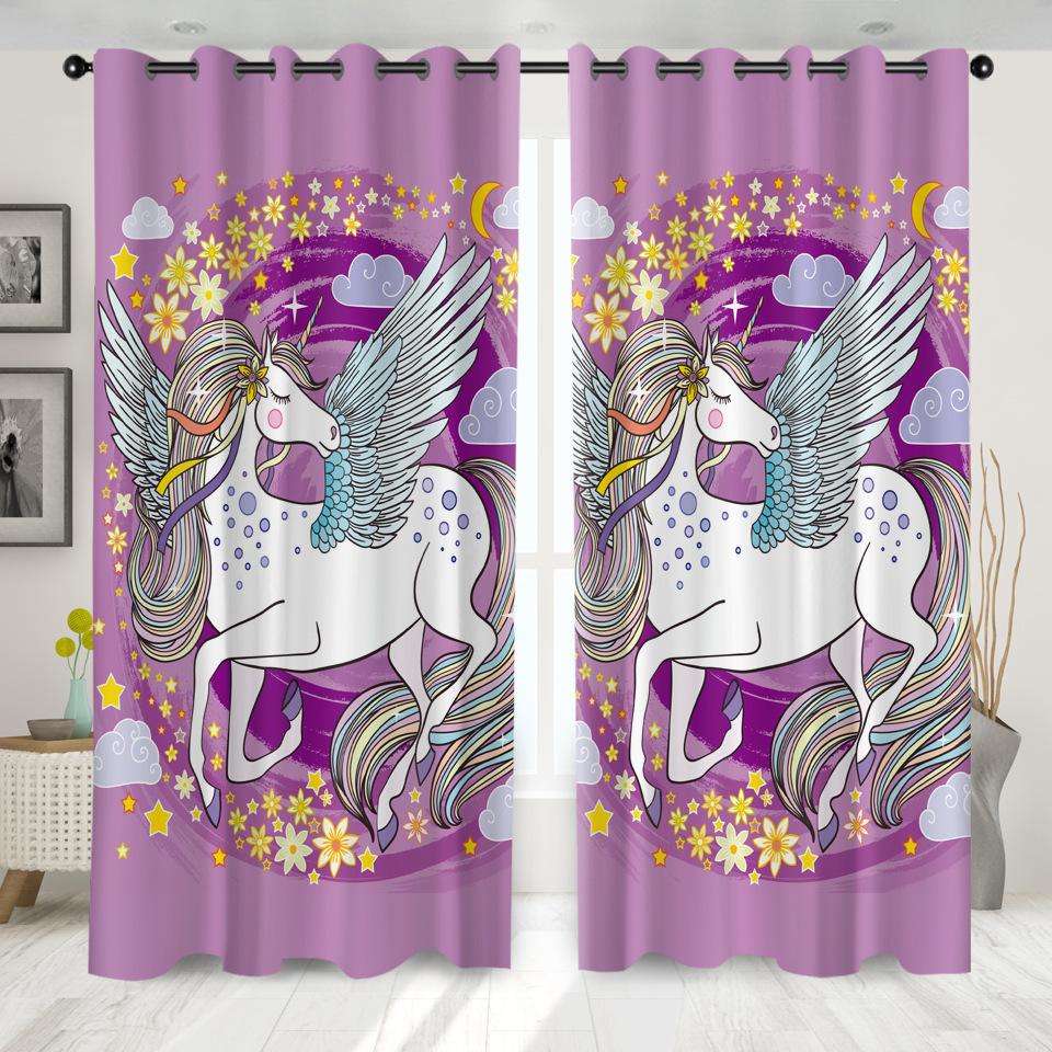 High Density Blackout Curtains Cartoon Curtains Cute Sweet Unicorn Digital Printing Blackout Curtains