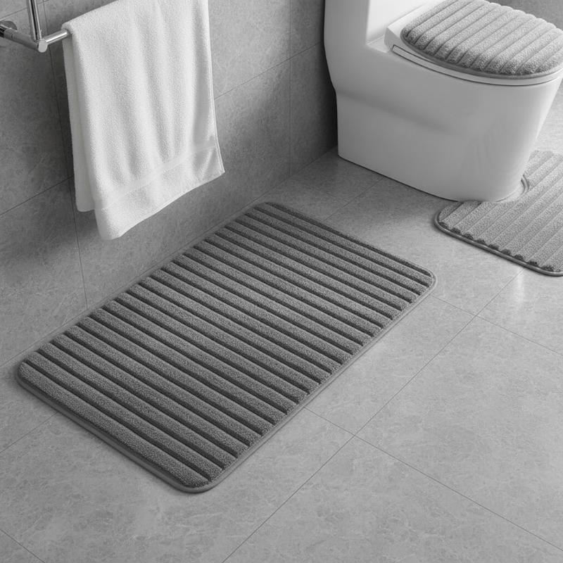 3 Stück/Set Einfache Bodenmatte in einfarbiger Ausführung für das Badezimmer, Wasserabsorbierend und rutschfest, Geripptes Muster, Bequem und weich