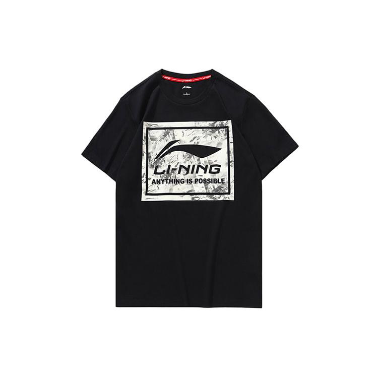 Li Ning Sports Fashion Collection T Shirts Men's Black Crew Neck Moderate Straight Fit AHSP493-2