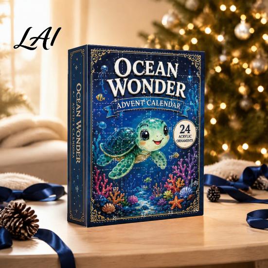 Creative Desktop Ornaments Ocean Advent Calendars 2026 Marine Themed 24 Days Christmas Countdown Calendar Gift Box 2D Acrylic Sea Animal Ornament