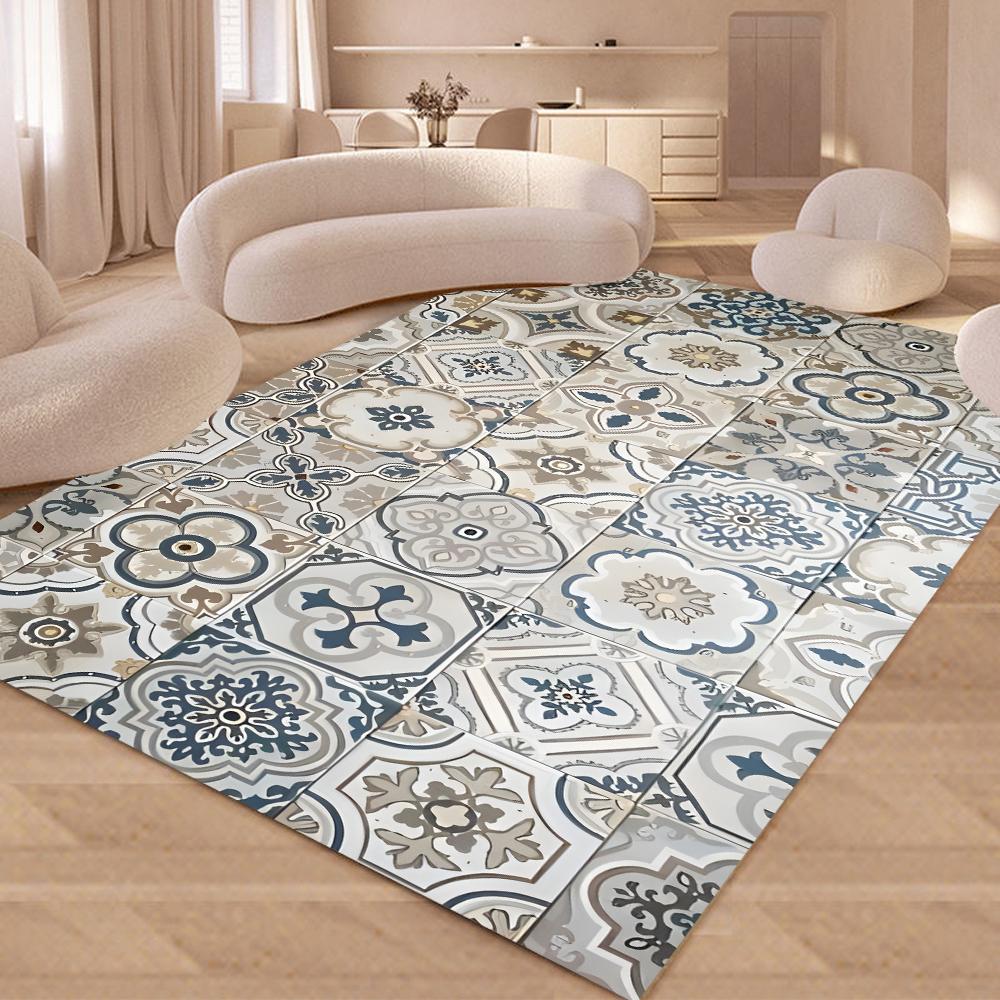 Retro French Plaid Carpet for Living Room Modern Simple Kitchen Bathroom Doormats Easy To Clean Floor Mat Home Sofa Bedroom Rugs