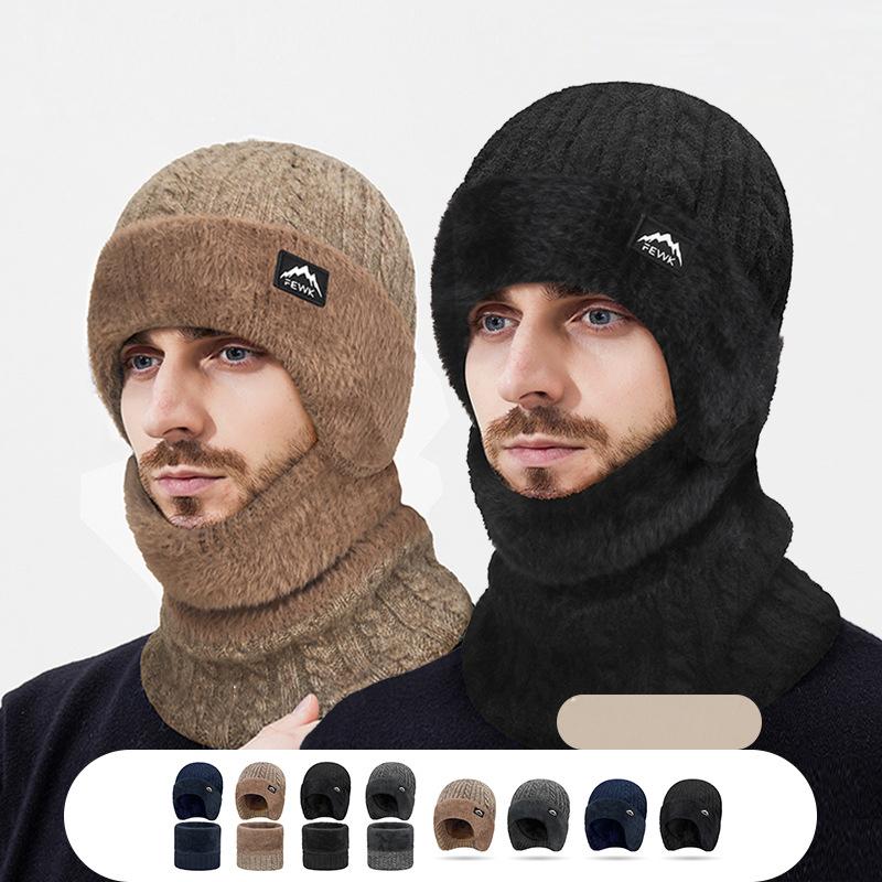 Winter Thick Wool Scarf Two-Piece Set Cold-Proof Warm Velvet Knitted Hat