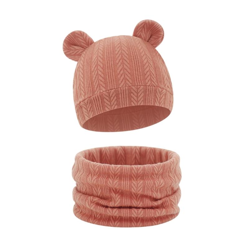 Reversible Infant Winter Hat Neck Warmer Combo Stretchy Cotton Blend 2 in 1 Baby Beanies Scarf Set for 8 to 36 Month Olds
