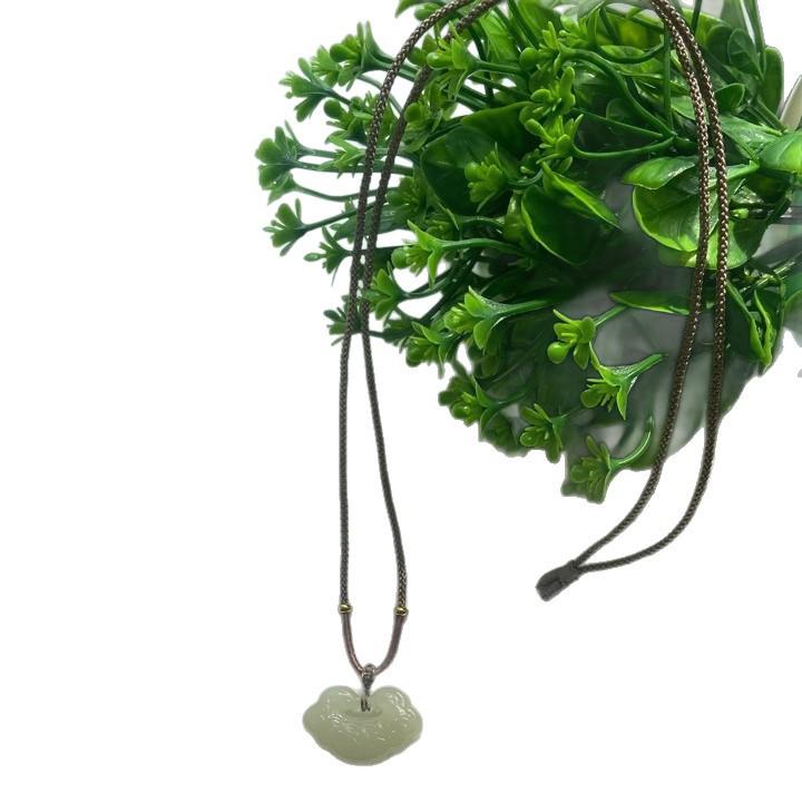 Authentic Natural Xinjiang Hetian Jade Lotus Ruyi Lock Pendant