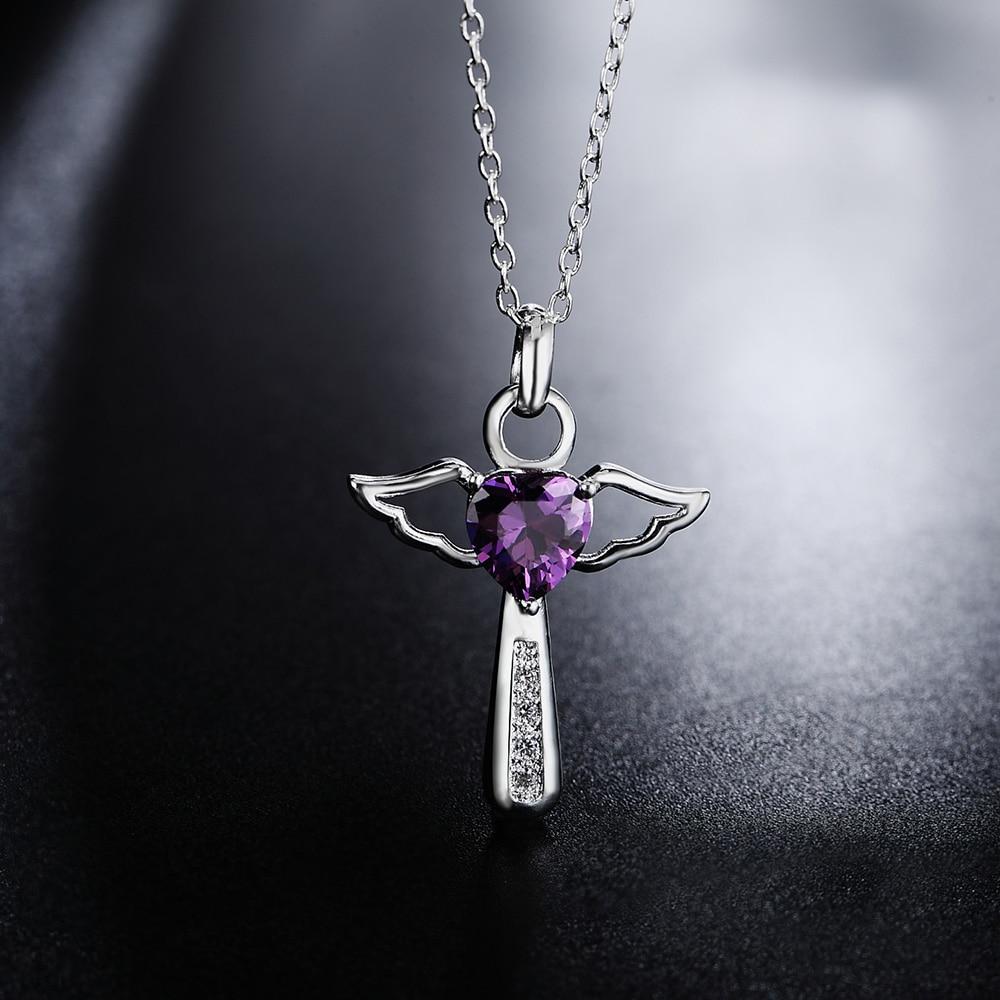 Fashion Brand 925 Sterling Silver Necklace for Women Luxury Wedding Jewelry Angel Crystal Cross Pendants Chain Neckalce