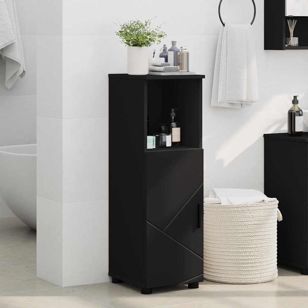 Black Bathroom Cabinet with Storage and Door 30 x 35 x 95 cm