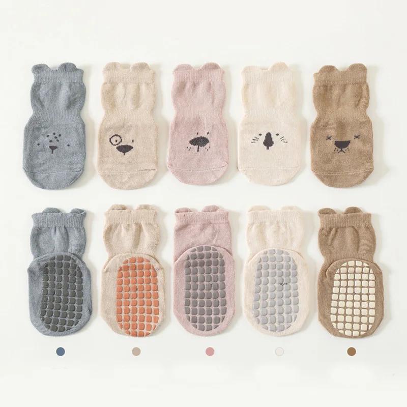 3/5 Pairs Baby Adorable Animals Pattern Non Slip Floor Socks, Breathable Casual Socks for Boys and Girls Kids Indoor Activities