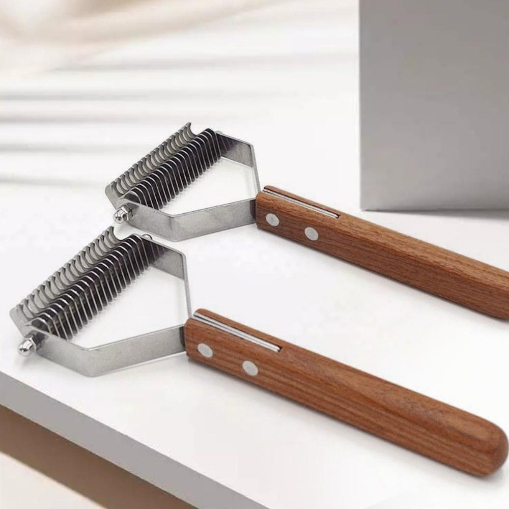 New Wooden Handle Dog Hair Comb Knot Cutter Stainless Steel Pet Fur Trimmer Multi-size Pet Grooming Brush Pet Supplies