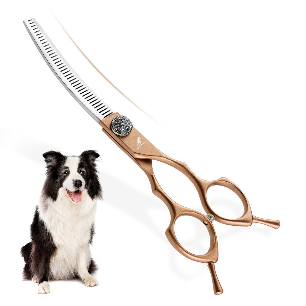 6.5 Inch, Semi-Golden Fish Bone Curved Tooth Scissors, Curved Scissors Pet Trimming Scissors, Thin Scissors, Curved Tooth Scissors