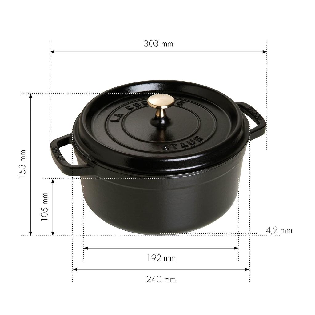 Staub Cocotte Round Black Both Hands Enamel Pot IH Compatible Japanese La Cocotte Round "Pico 28cm" [Authorized Product] 40500-281