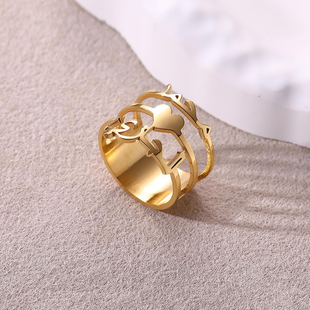 Custom Broad Surface Name Heart Rings Women Unisex Gold Color Personalization 6-10 Size Wedding Bride Jewelry Stainless Steel