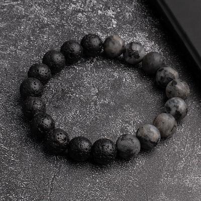 Retro 10mm Simple Black Volcanic Stone Men Bead Bracelets Desinger Fashion Braid Beaded Bracelets Biker Accessories Unisex Gift