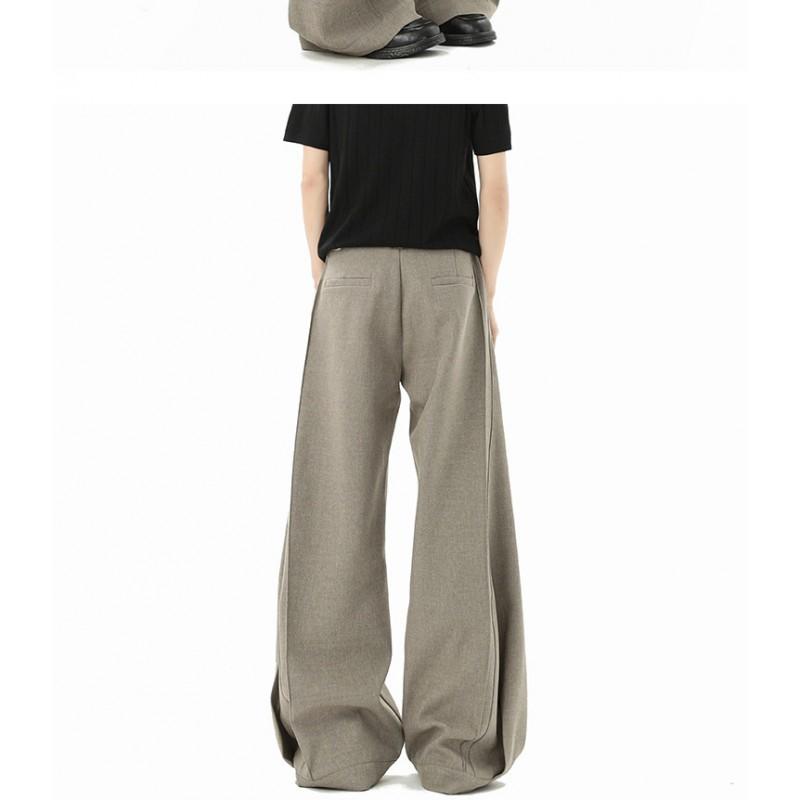 Mens Vintage Pleated Wide Leg Trousers Casual Loose Straight Fit Dress Pants