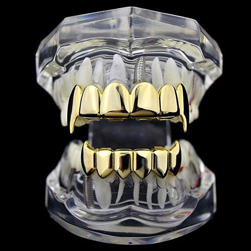 New Custom Fit Rose Gold Color Plated Hip Hop Teeth Grillz Top&Bottom Grill Set for Christmas Party Vampire Tooth Grillz