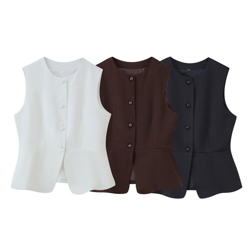 RZ Womens Round Neck Blazer Vest Two Colors Versatile Stylish Top Daily Wear