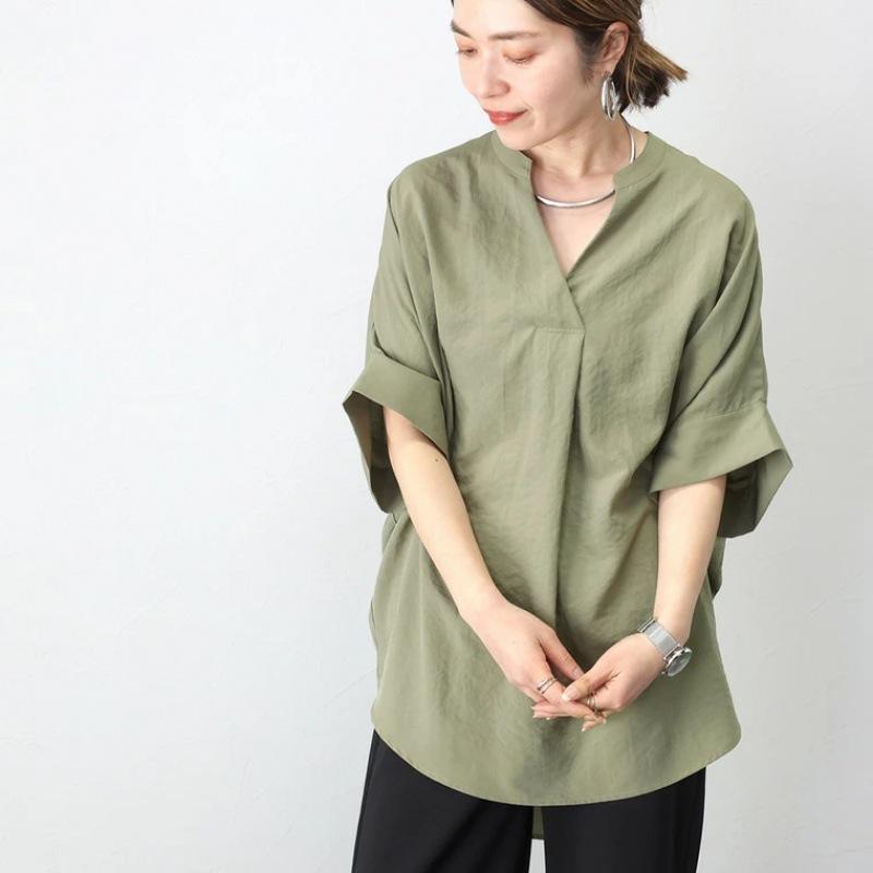 Japanese Style Summer V Neck Loose Solid Color Shirt 6 Colors