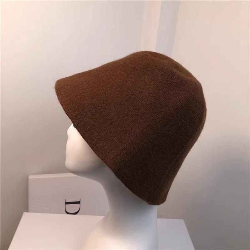 

Простая и элегантная шерстяная модная и теплая шляпа-ведро для женщин, однотонная художественная шляпа-рыбак мокко в японском стиле, тренд One size