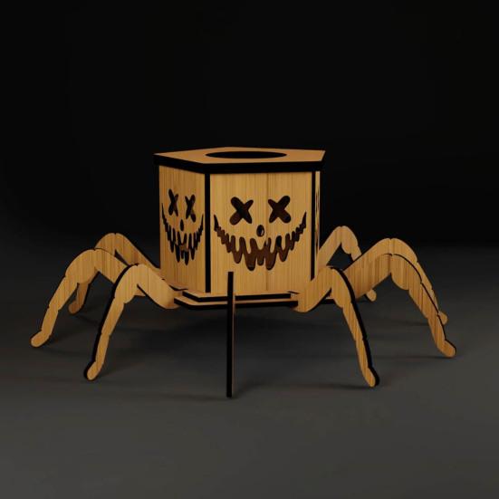 Halloween Lighted Pumpkin Lantern LED Wooden Spider Pumpkin Lamp with Spooky Face for Halloween Party Home Yard Decor