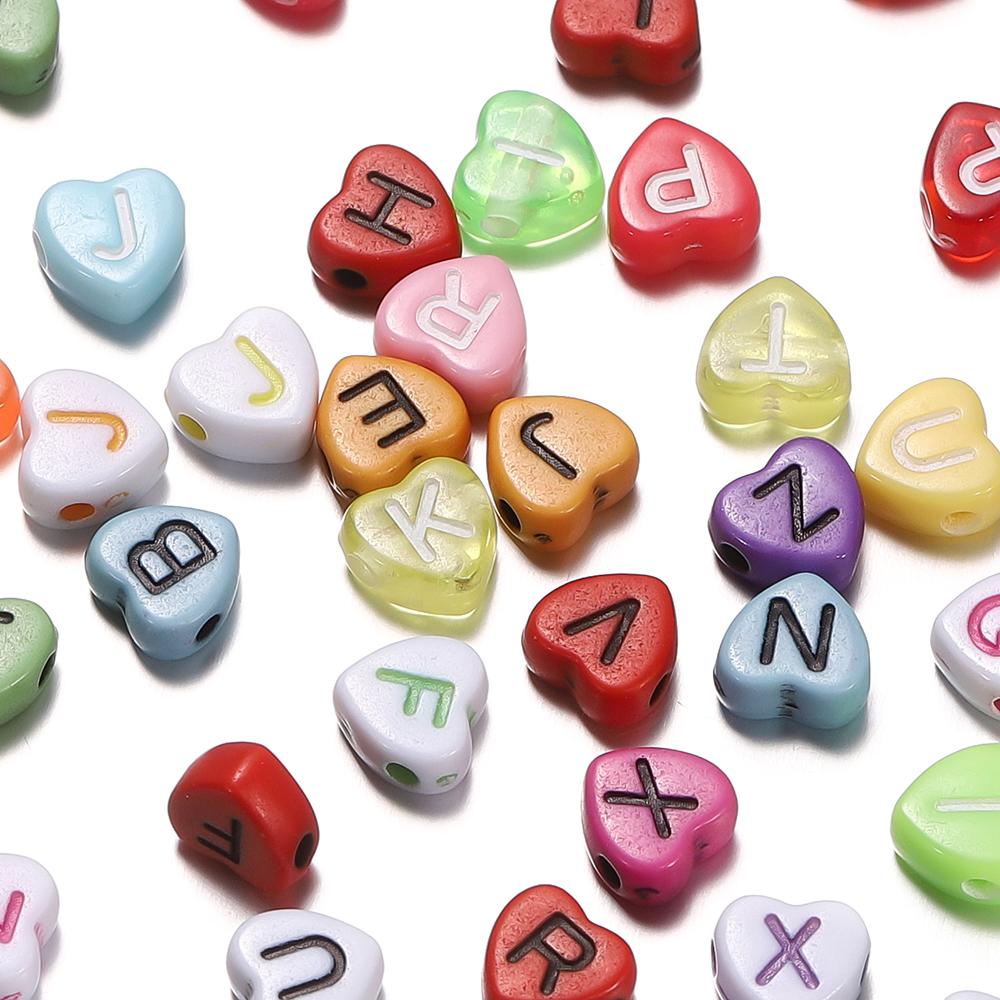 50/100Pcs/Lot Mixed Acrylic 26 Letters Loose Heart Shape Beads For DIY Jewelry Making Bracelet Necklace Keychain Accessories