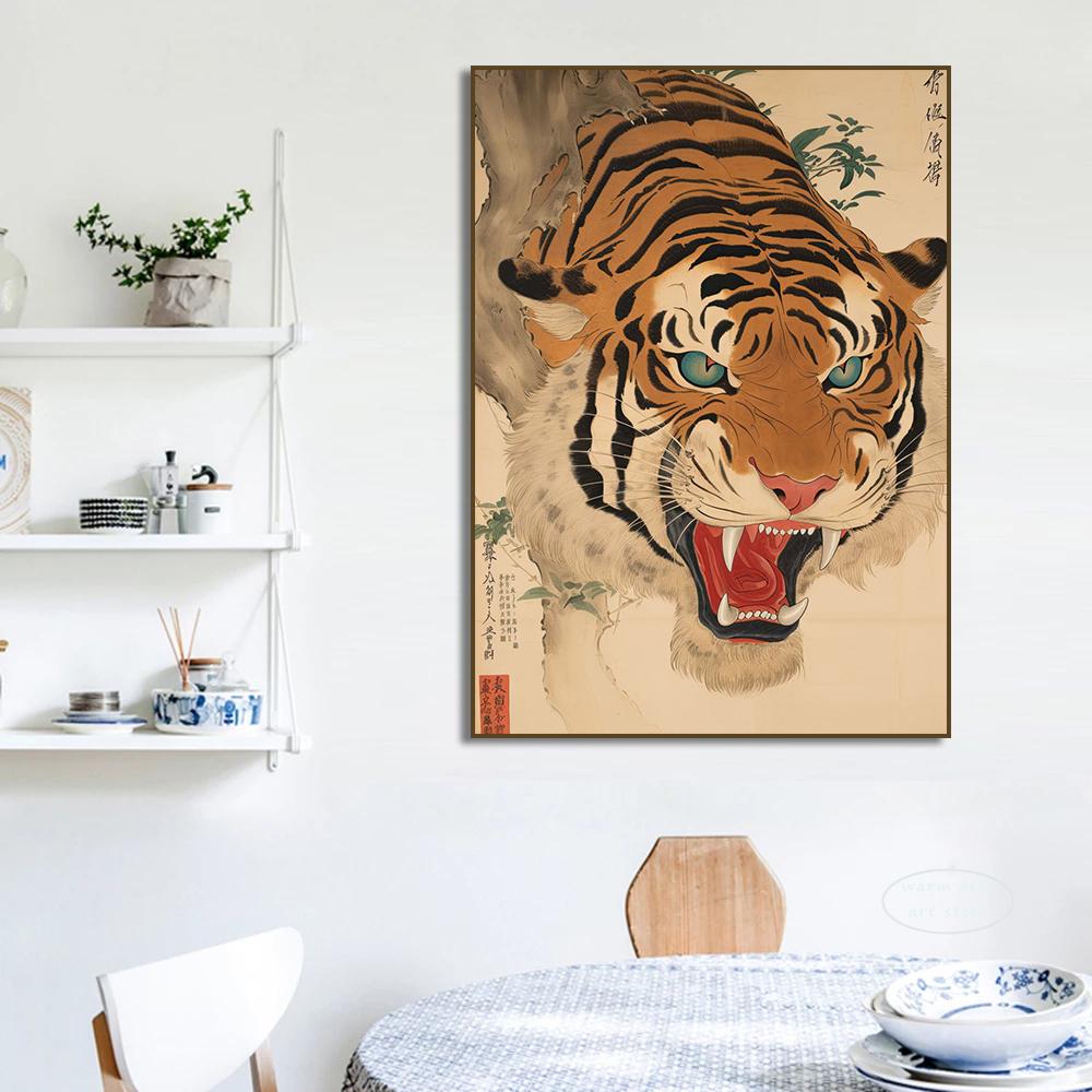 Vintage Japan Landscape Tiger with Great Wave Crane Bird Frog Art Posters Canvas Painting Wall Prints Pictures Room Home Decor