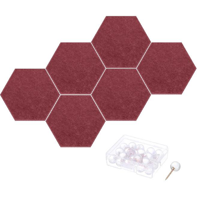 PATIKIL Felt Bulletin Board, 12"x10", 6 Packs Self Adhesive Hexagon Felt Tiles for Sound Proofing Wall Panels for Home Office Recording Studio,Game