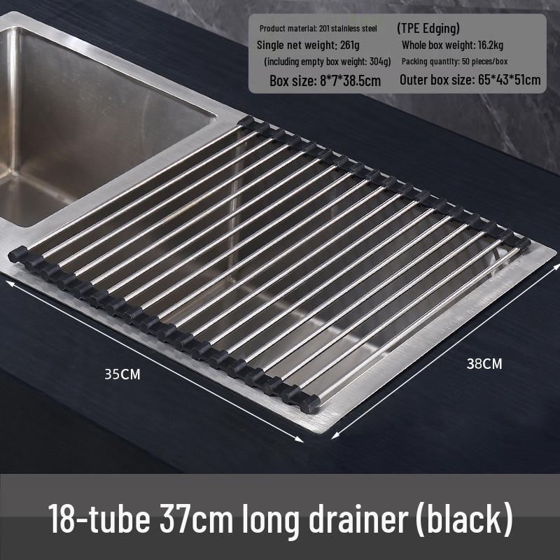 Foldable Stainless Steel Sink Drainer Rack & Roll-Up Dish Mat