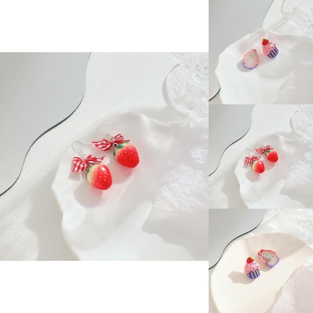 Strawberry Cake Earrings Adorable Girls Sweet Bow Design Non Pierced Ear Clips