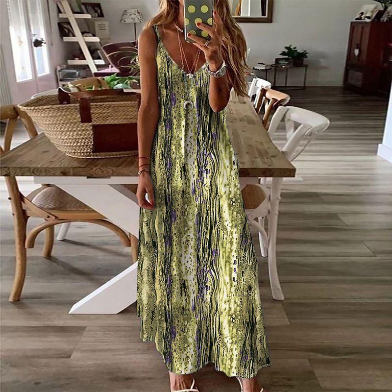 Europe and America Cross Border Export Summer Tide Sexy Women's Sling Vest Dress Print Sleeveless Long Dress Tall Slim Loose Slim Fit