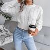 Autumn and winter new solid color twist knitted long-sleeved round neck pullover waist sexy spice sweater women