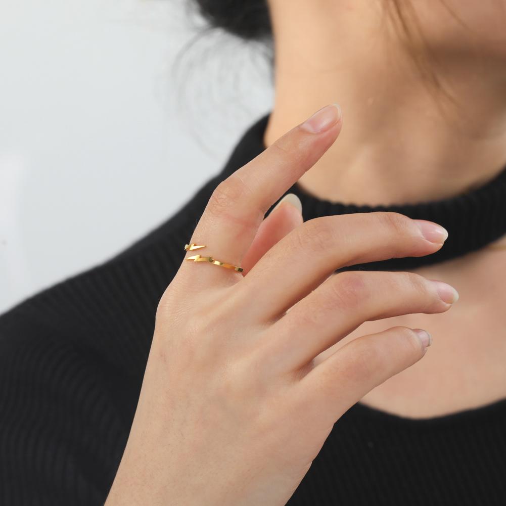Cazador Geometric Lightning Open Rings for Women Stainless Steel Jewelry Simple Adjustable Ring Friends Gifts Wholesale Trendy