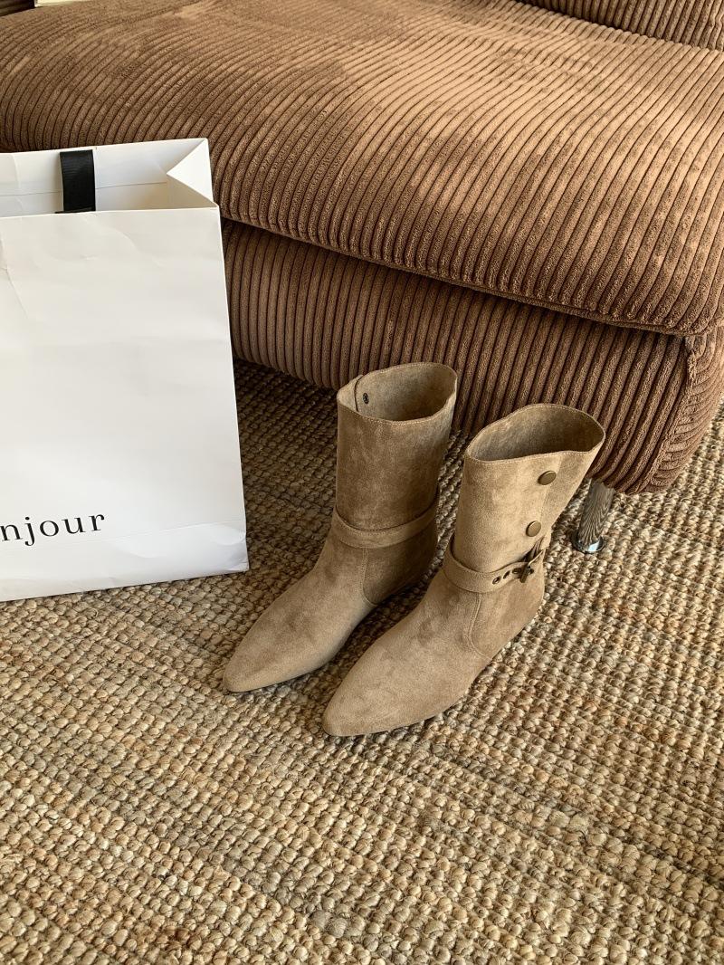 

Стильный нишевый дизайн усиливает ощущение ковбойских сапог женских 2025 осень и зима новые с пряжкой на ремне два способа носки матовая кожа короткие сапоги 39 абрикосовый